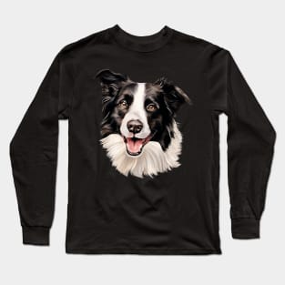 Border Collie Watercolor Portrait Long Sleeve T-Shirt